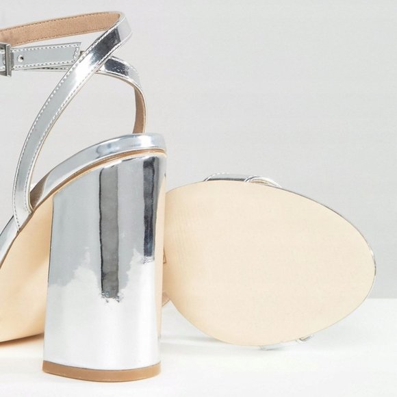 NEW! Luxe Aesthetic Silver ASOS Wedges Block High Heels Stripes 8 London Fashion - Picture 4 of 9